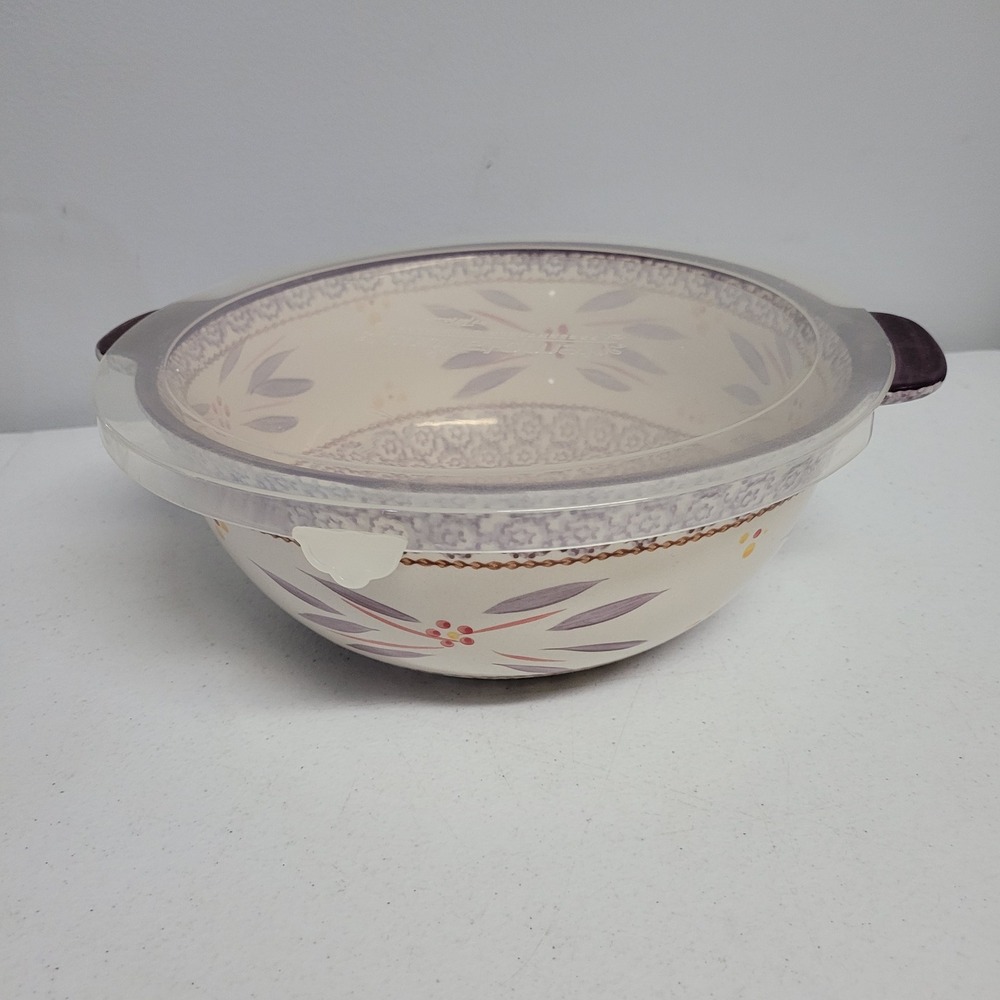 Temp-tations Old World 3qt Round Serving Bowl with Lid Purple Floral